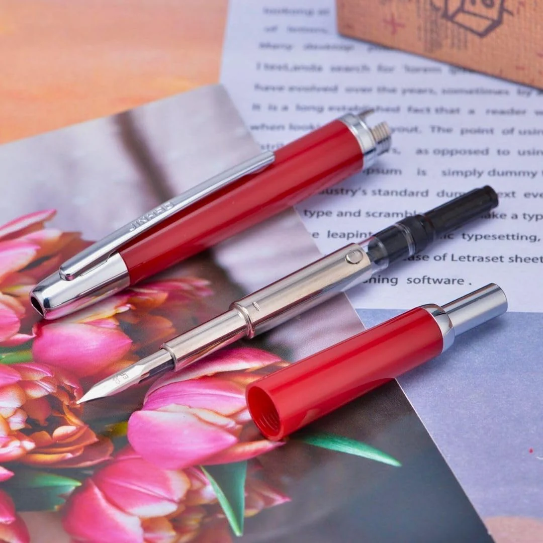Jinhao 20 Press Retractable Fountain Pen –Palace Red Colors – Plastic Body(Silver Clip) – Fine & Extra Fine Nib with Converter –  Smooth Writing Daily Pen (No Ink Included) - Image 6