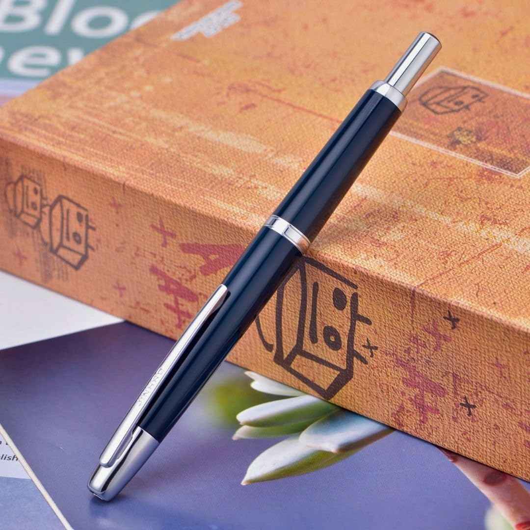 Jinhao 20 Press Retractable Fountain Pen –Dark Blue Colors –Plastic Body(Silver Clip) – Fine & Extra Fine Nib with Converter –  Smooth Writing Daily Pen (No Ink Included) - Image 2