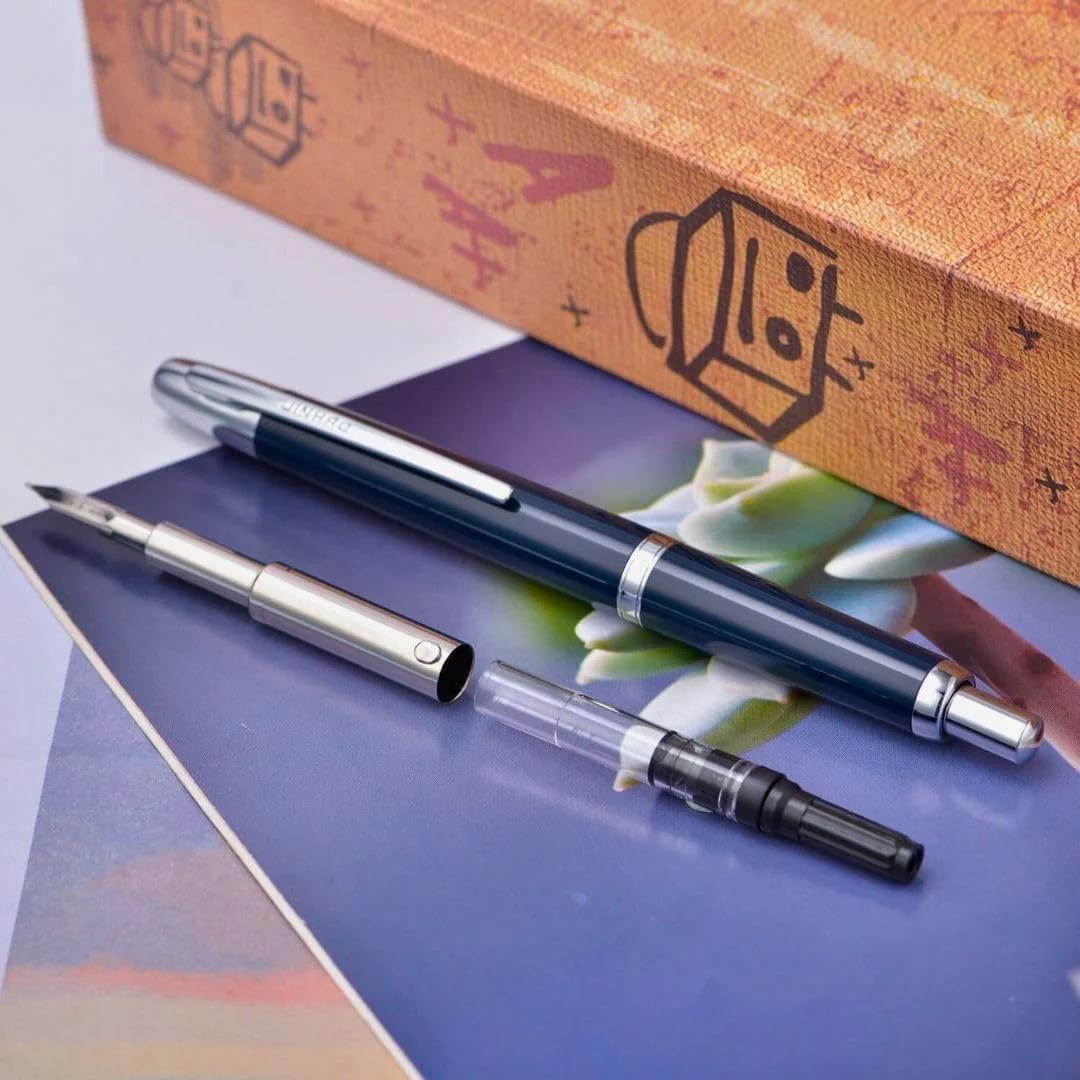 Jinhao 20 Press Retractable Fountain Pen –Dark Blue Colors –Plastic Body(Silver Clip) – Fine & Extra Fine Nib with Converter –  Smooth Writing Daily Pen (No Ink Included) - Image 3