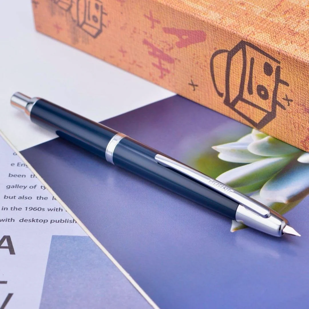 Jinhao 20 Press Retractable Fountain Pen –Dark Blue Colors –Plastic Body(Silver Clip) – Fine & Extra Fine Nib with Converter –  Smooth Writing Daily Pen (No Ink Included) - Image 4