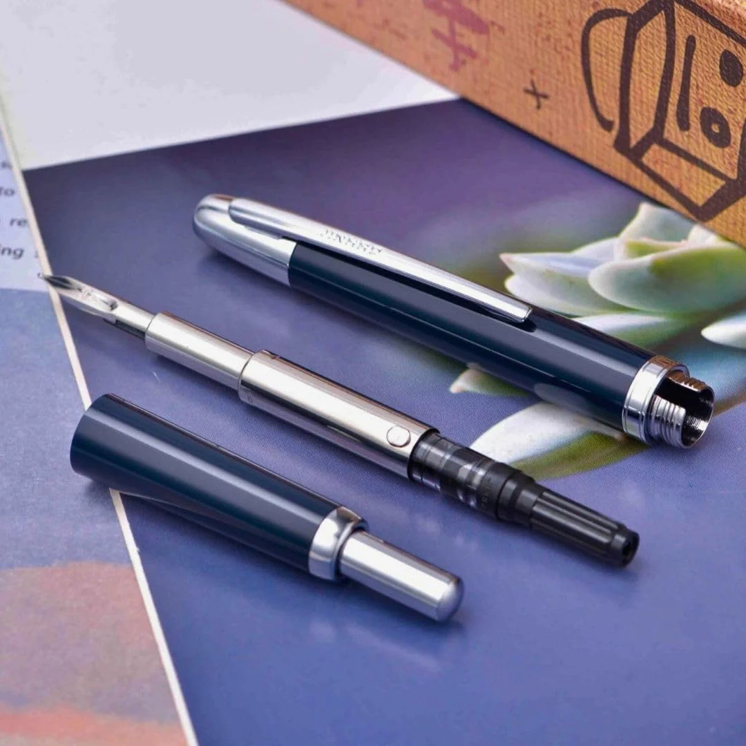 Jinhao 20 Press Retractable Fountain Pen –Dark Blue Colors –Plastic Body(Silver Clip) – Fine & Extra Fine Nib with Converter –  Smooth Writing Daily Pen (No Ink Included) - Image 5