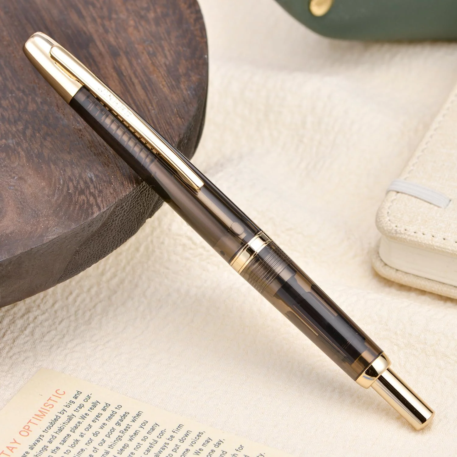 Jinhao 20 Press Retractable Fountain Pen – Transparent Black Colors – Plastic Body (Golden clip) -  Fine & Extra Fine Nib with Converter – Smooth Writing Daily Pen (No Ink Included) - Image 2
