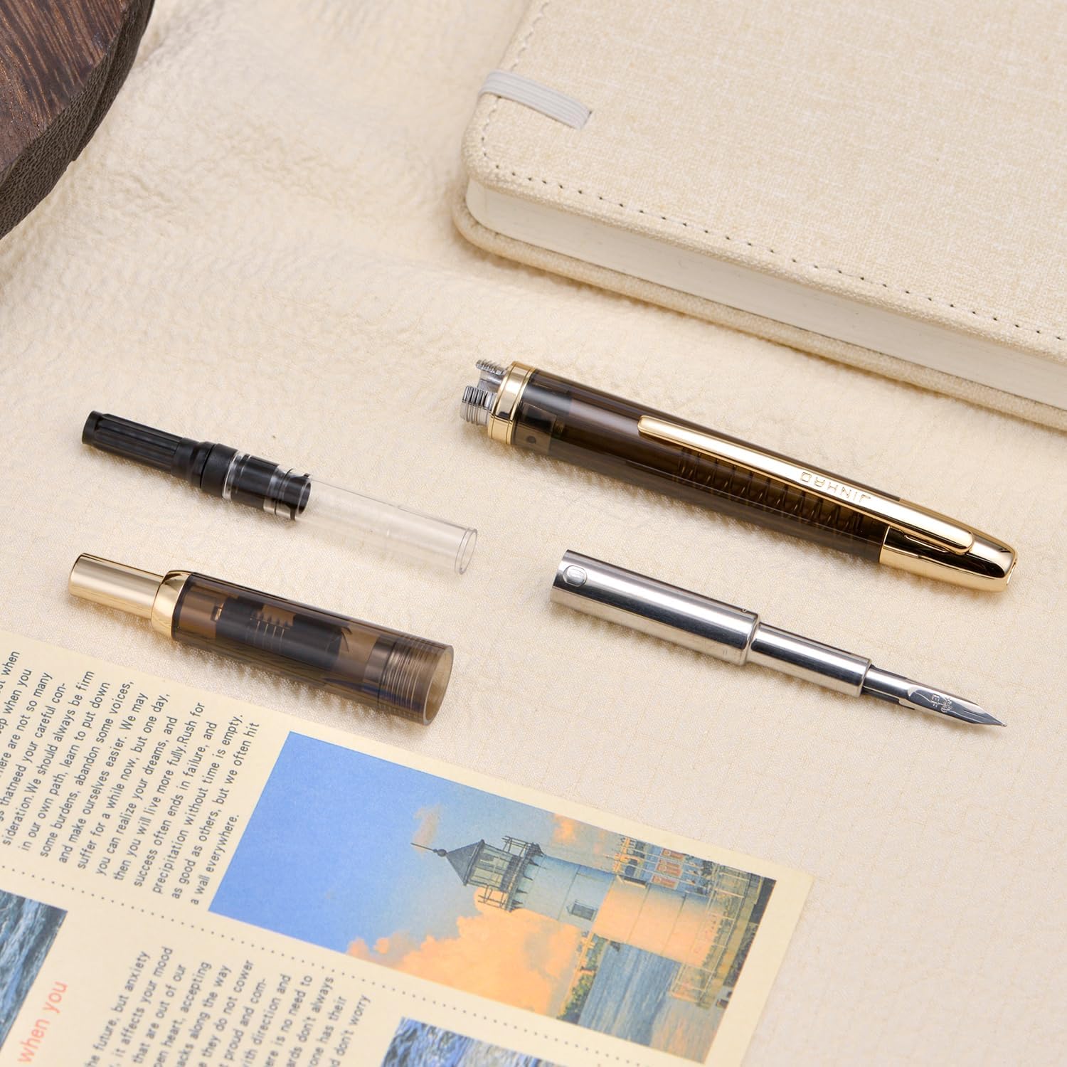 Jinhao 20 Press Retractable Fountain Pen – Transparent Black Colors – Plastic Body (Golden clip) -  Fine & Extra Fine Nib with Converter – Smooth Writing Daily Pen (No Ink Included) - Image 3