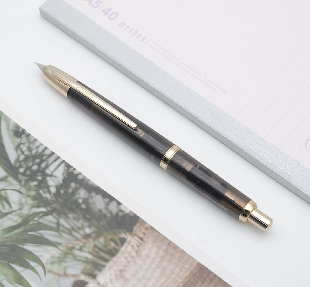 Jinhao 20 Press Retractable Fountain Pen – Transparent Black Colors – Plastic Body (Golden clip) -  Fine & Extra Fine Nib with Converter – Smooth Writing Daily Pen (No Ink Included) - Image 4