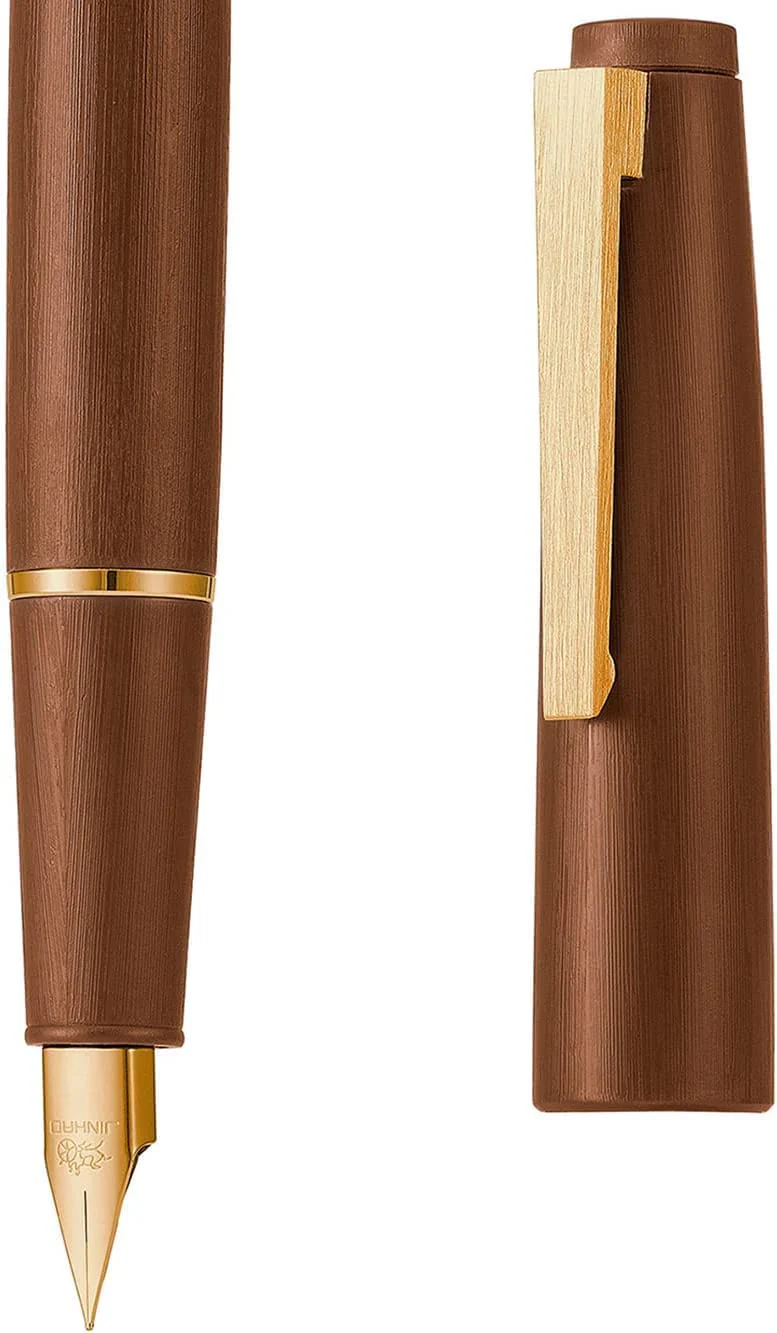 Jinhao 80 Brown Fiber Brushed Fountain Pen, Iridium Extra Fine and Fine Gold Nib with Ink Converter and Pen Set (Gold Clip) - Image 3