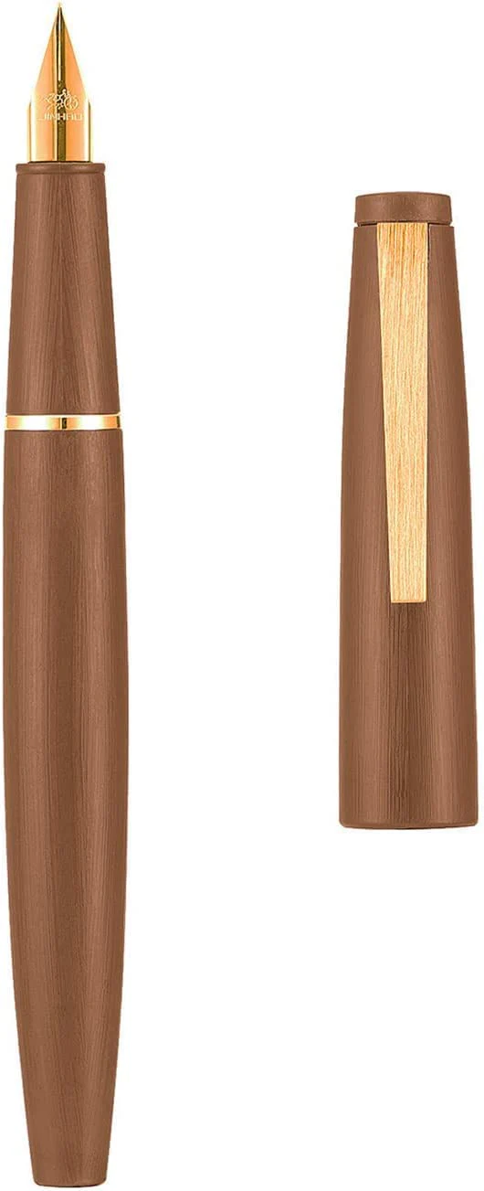 Jinhao 80 Brown Fiber Brushed Fountain Pen, Iridium Extra Fine and Fine Gold Nib with Ink Converter and Pen Set (Gold Clip) - Image 5