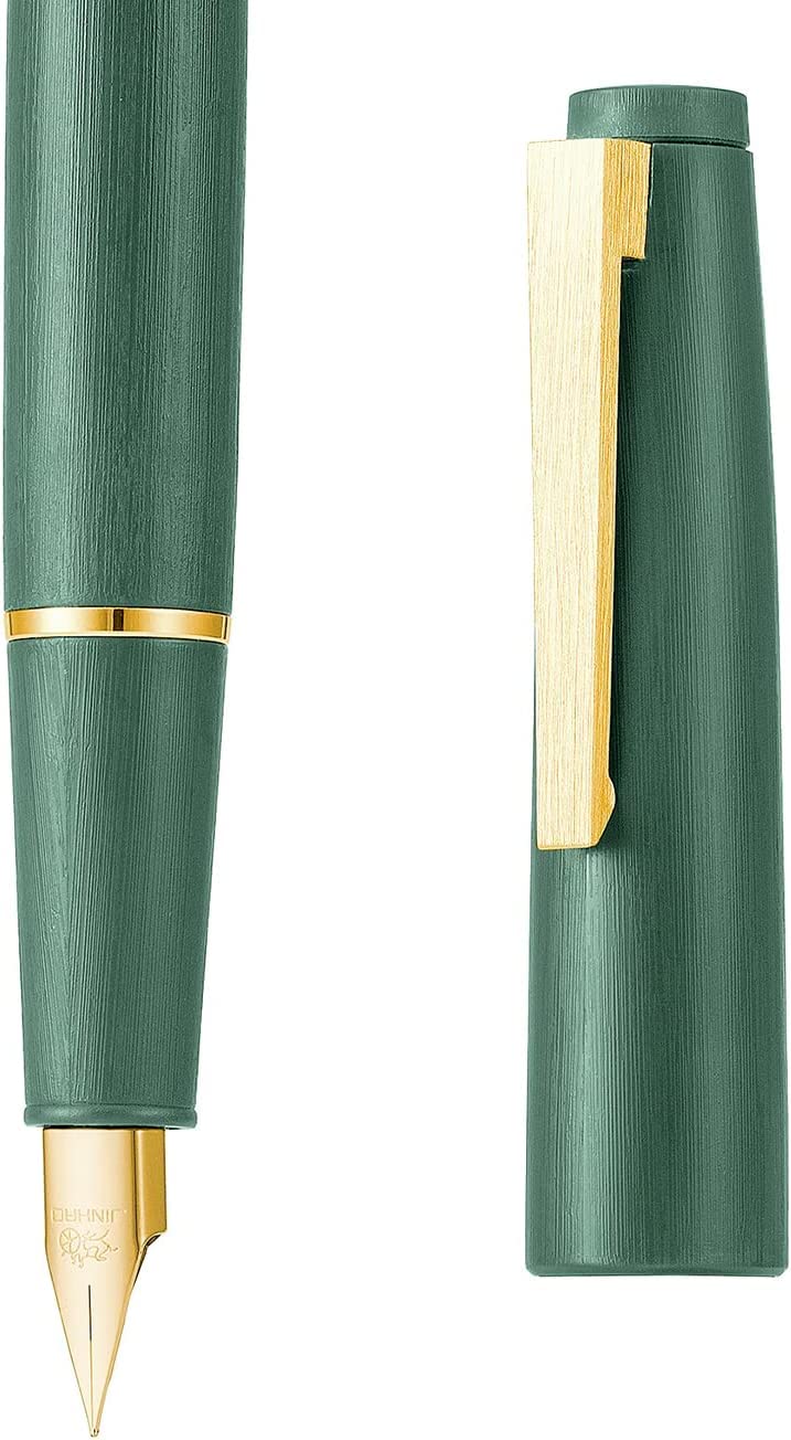 Jinhao 80 Dark Green Fiber Brushed Fountain Pen, Iridium Extra Fine and Gold Nib with Ink Converter (Gold Clip) - Image 4