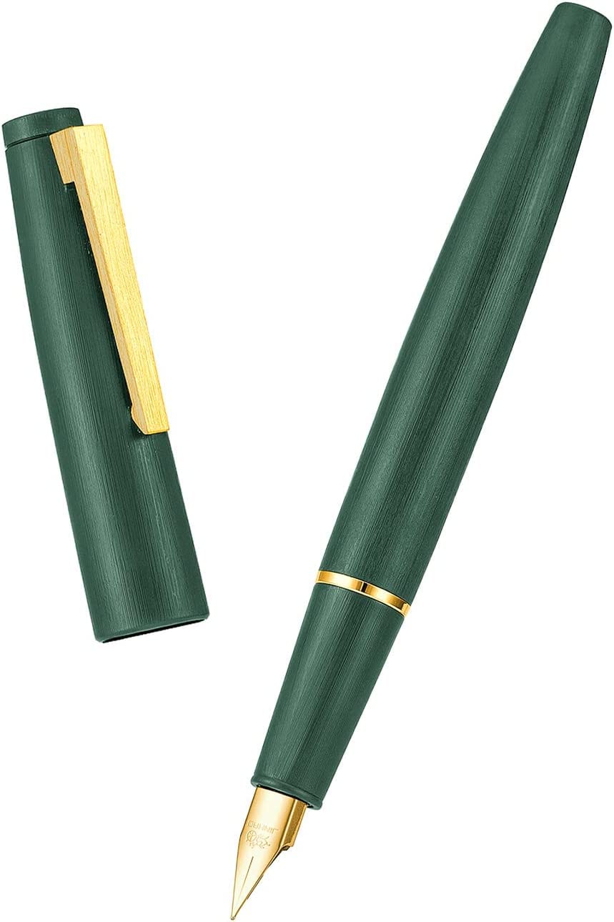 Jinhao 80 Dark Green Fiber Brushed Fountain Pen, Iridium Extra Fine and Gold Nib with Ink Converter (Gold Clip) - Image 5