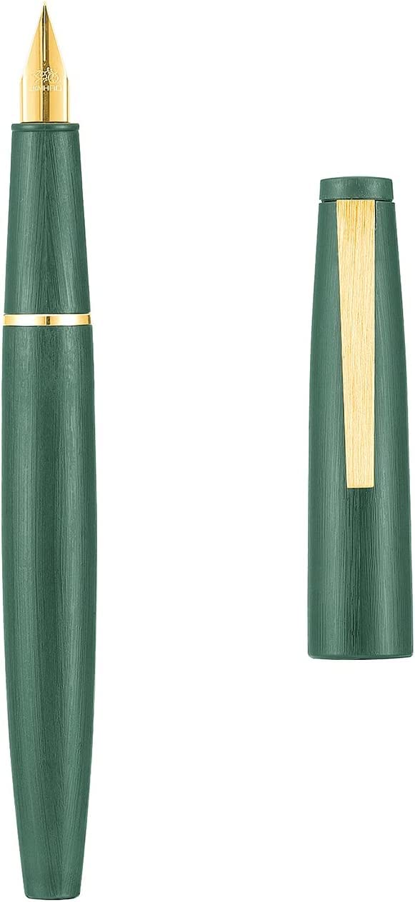 Jinhao 80 Dark Green Fiber Brushed Fountain Pen, Iridium Extra Fine and Gold Nib with Ink Converter (Gold Clip) - Image 7