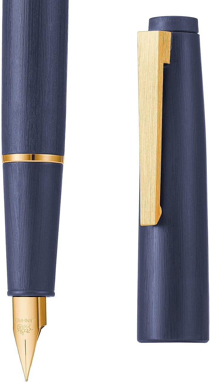 Jinhao 80 Denim Blue Fiber Brushed Fountain Pen, Iridium Extra Fine & Fine Gold Nib with Ink Converter (Gold Clip) - Image 4