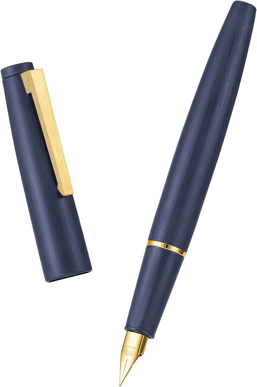 Jinhao 80 Denim Blue Fiber Brushed Fountain Pen, Iridium Extra Fine & Fine Gold Nib with Ink Converter (Gold Clip) - Image 5