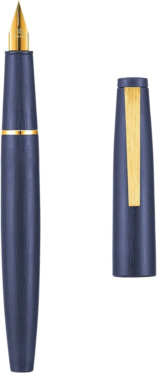 Jinhao 80 Denim Blue Fiber Brushed Fountain Pen, Iridium Extra Fine & Fine Gold Nib with Ink Converter (Gold Clip) - Image 6