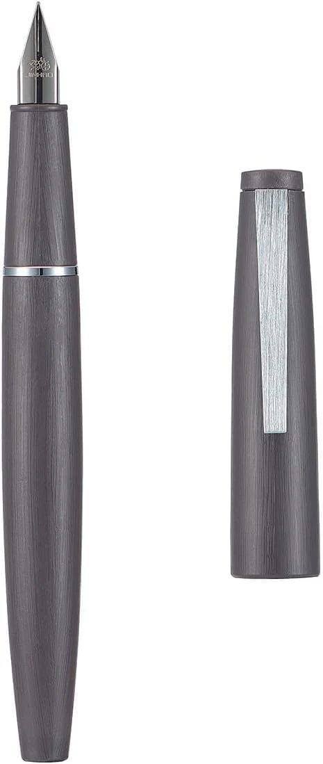 Jinhao 80 Grey Fiber Brushed Fountain Pen, Iridium Fine and Silver Nib with Ink Converter (Silver Clip) - Image 5