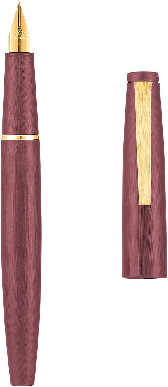 Jinhao 80 Maroon Fiber Brushed Fountain Pen, Iridium Extra Fine and Fine Gold Nib with Ink Converter and Pen Set (Gold Clip) - Image 5