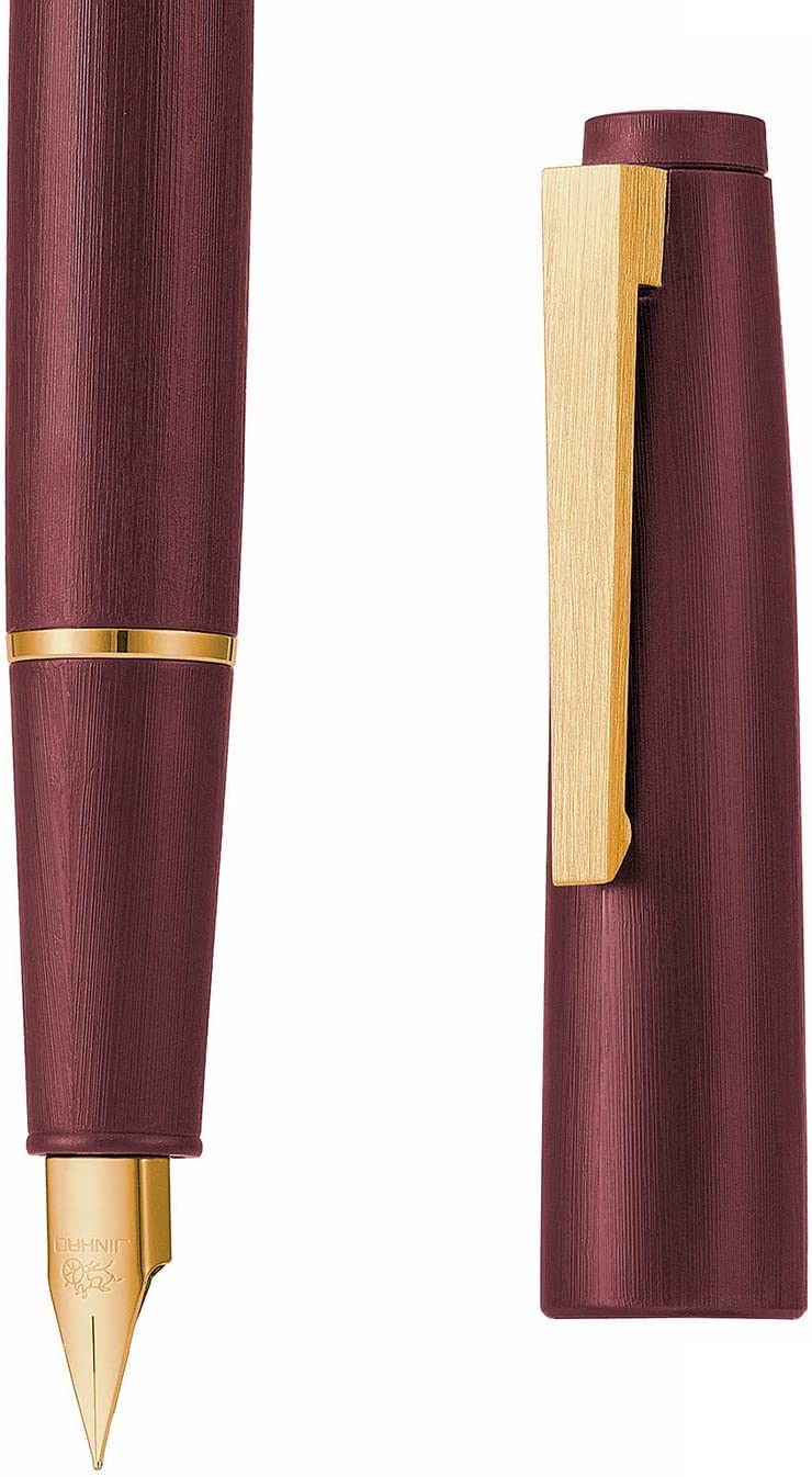 Jinhao 80 Maroon Fiber Brushed Fountain Pen, Iridium Extra Fine and Fine Gold Nib with Ink Converter and Pen Set (Gold Clip) - Image 7