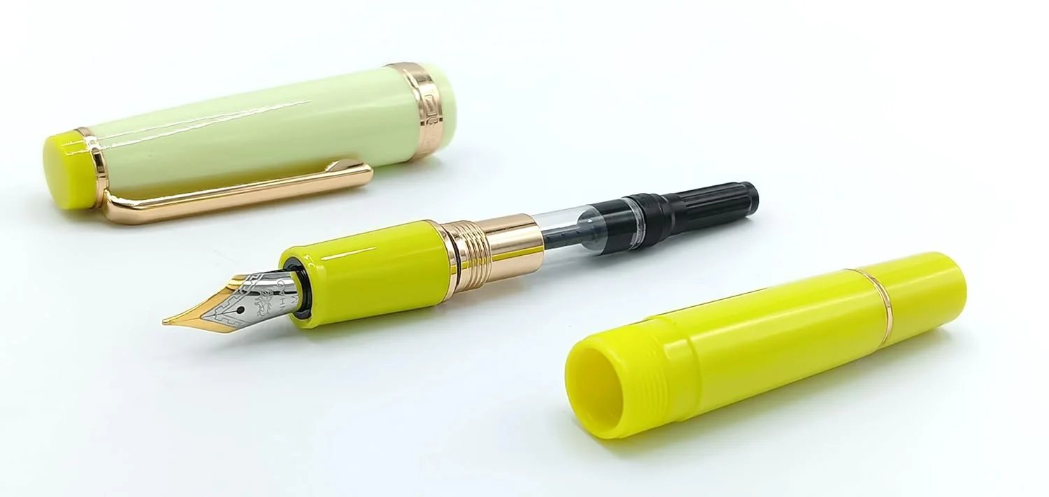 Jinhao 82 Mini Fountain Pen , Smooth Writing Pocket Pen, Gold Trim, Acrylic Lemon Yellow, Includes Converter - Image 4