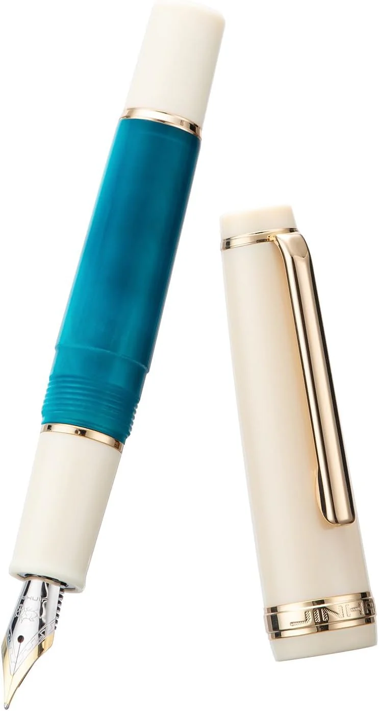 Jinhao 82 Mini Fountain Pen , Smooth Writing Pocket Pen, Gold Trim, Acrylic Peacock Blue, Includes Converter - Image 2