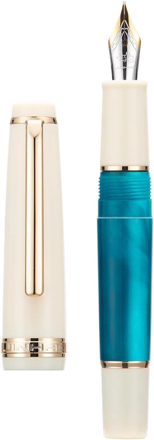 Jinhao 82 Mini Fountain Pen , Smooth Writing Pocket Pen, Gold Trim, Acrylic Peacock Blue, Includes Converter - Image 3