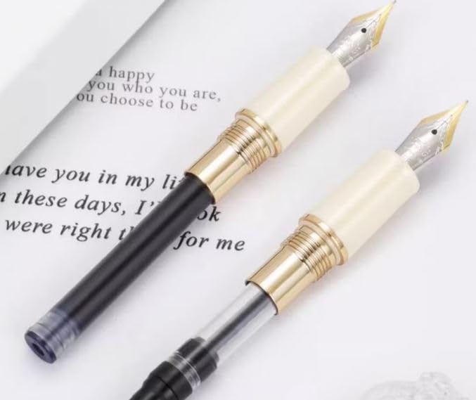 Jinhao 82 Mini Fountain Pen With Extra Fine, Smooth Writing Pocket Pen, Gold Trim, Acrylic Marble Black, Includes Converter - Image 2