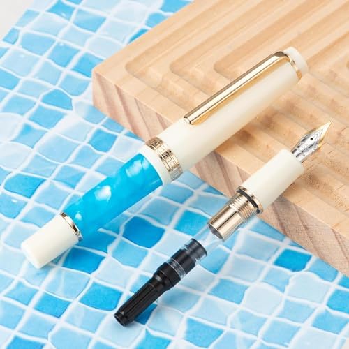 Jinhao 82 Mini Fountain Pen With Extra Fine, Smooth Writing Pocket Pen, Gold Trim, Acrylic Marble Blue, Includes Converter  No reviews - Image 2