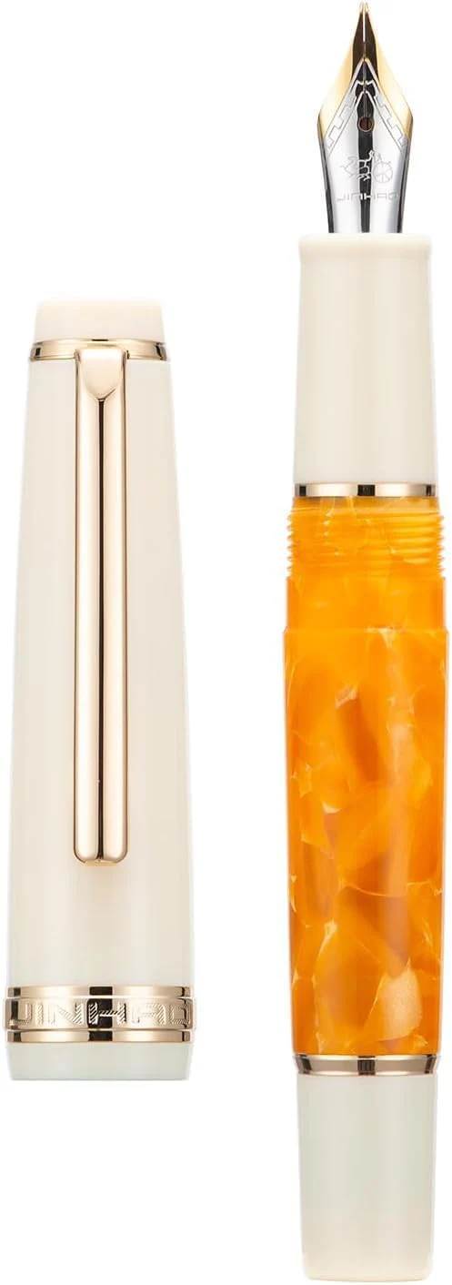 Jinhao 82 Mini Fountain Pen With Extra Fine , Smooth Writing Pocket Pen, Gold Trim, Acrylic Marble Orange, Includes Converter - Image 2