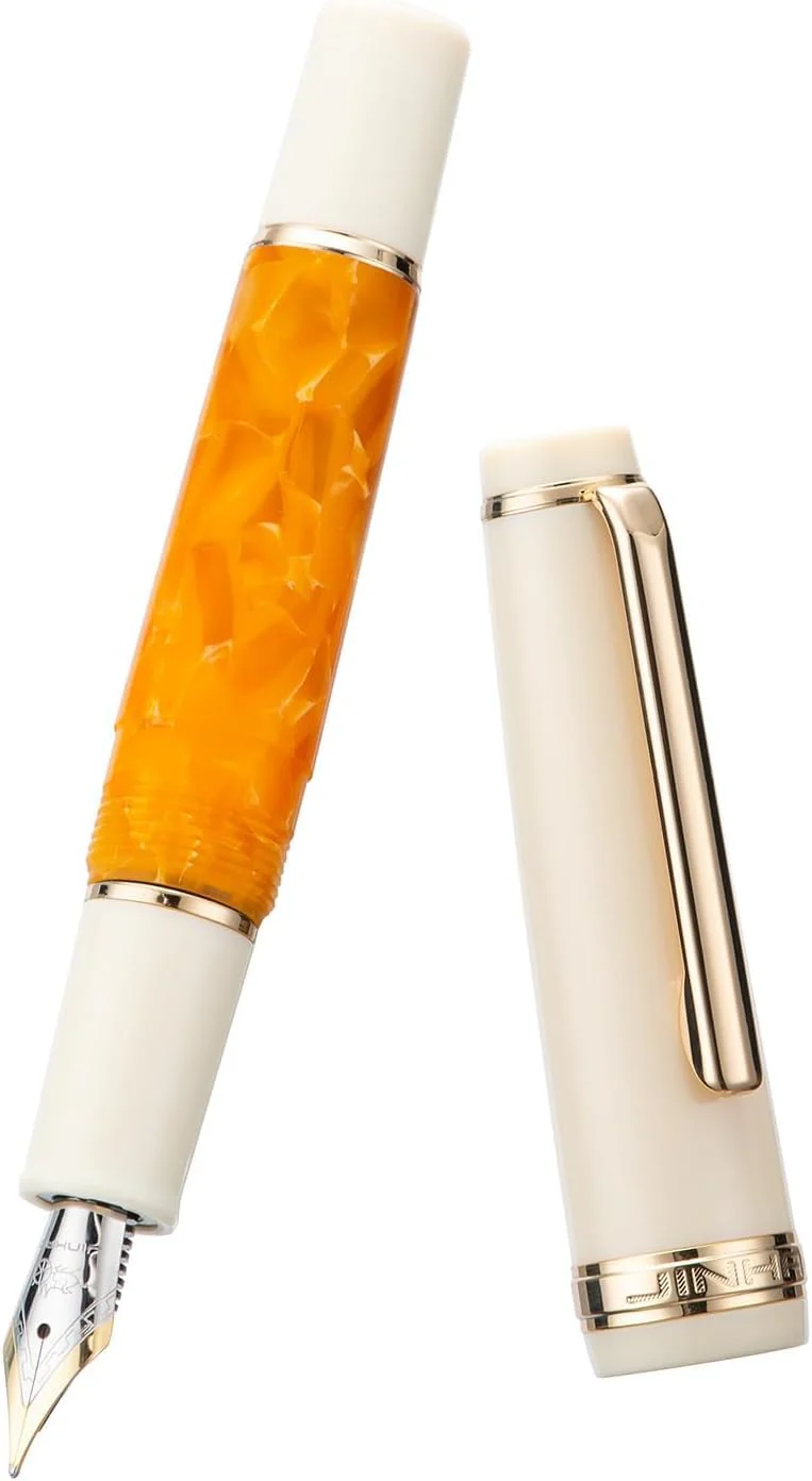 Jinhao 82 Mini Fountain Pen With Extra Fine , Smooth Writing Pocket Pen, Gold Trim, Acrylic Marble Orange, Includes Converter - Image 3