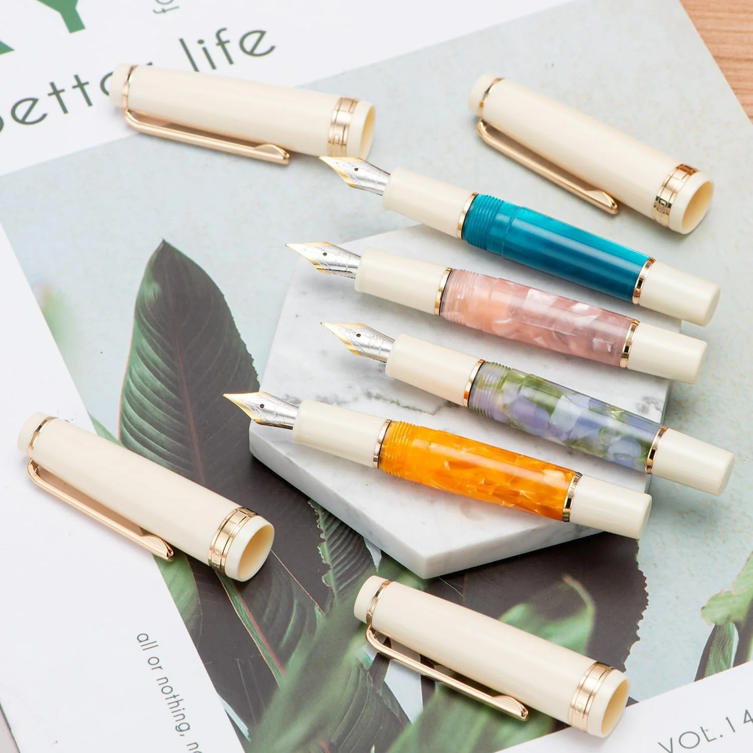 Jinhao 82 Mini Fountain Pen With Extra Fine , Smooth Writing Pocket Pen, Gold Trim, Acrylic Marble Orange, Includes Converter - Image 5