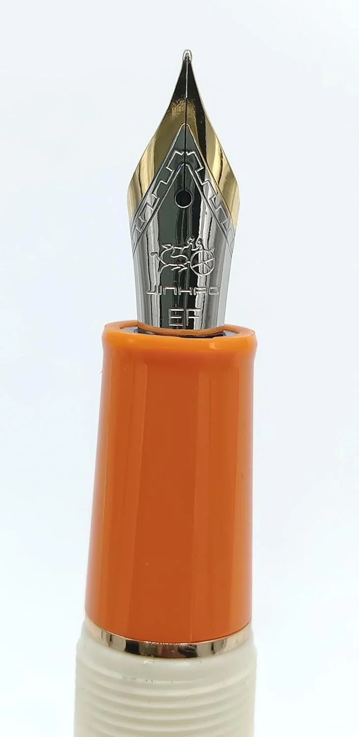 Jinhao 82 Mini Fountain Pen With Extra Fine , Smooth Writing Pocket Pen, Gold Trim, Acrylic Peach Orange, Includes Converter - Image 3