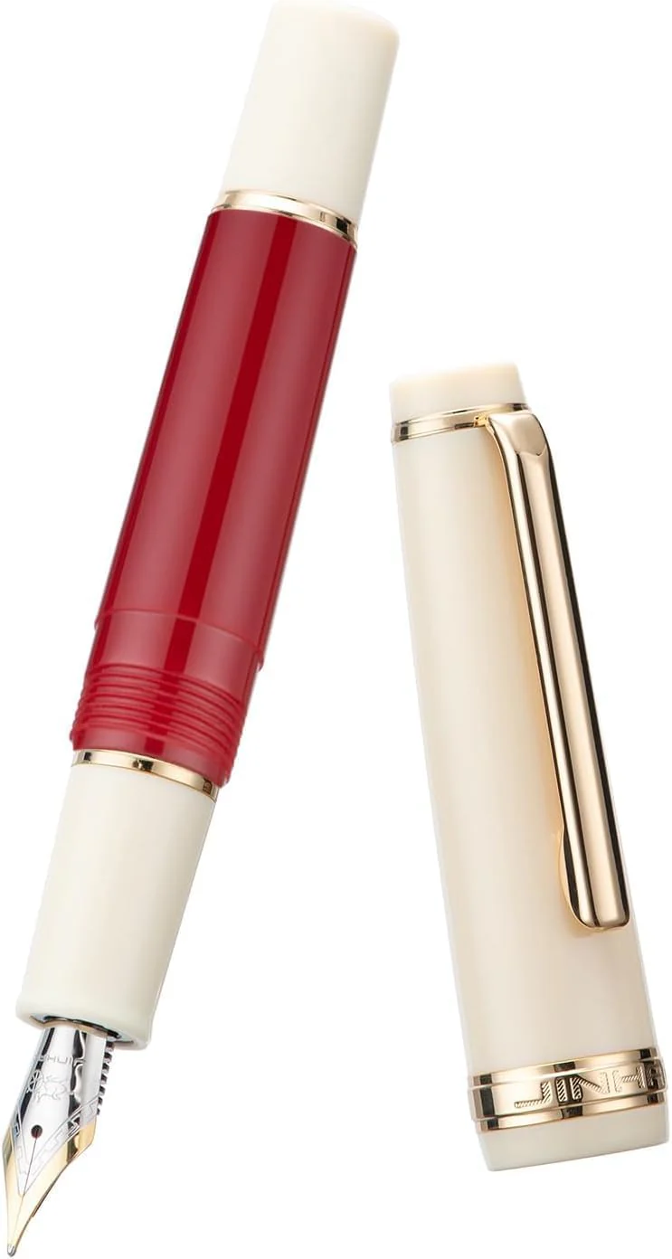 Jinhao 82 Mini Fountain Pen With Extra Fine, Smooth Writing Pocket Pen, Gold Trim, Acrylic Wine Red, Includes Converter - Image 2
