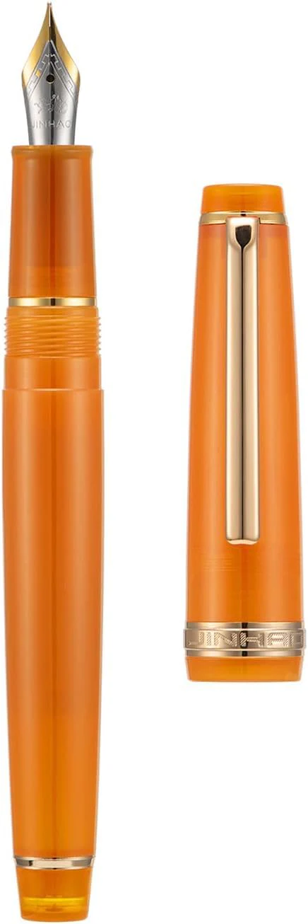 Jinhao 82 Transparent Acrylic Fountain Pen with Gold Clip, Iridium Fine Nib & Ink Converter – Orange - Image 3