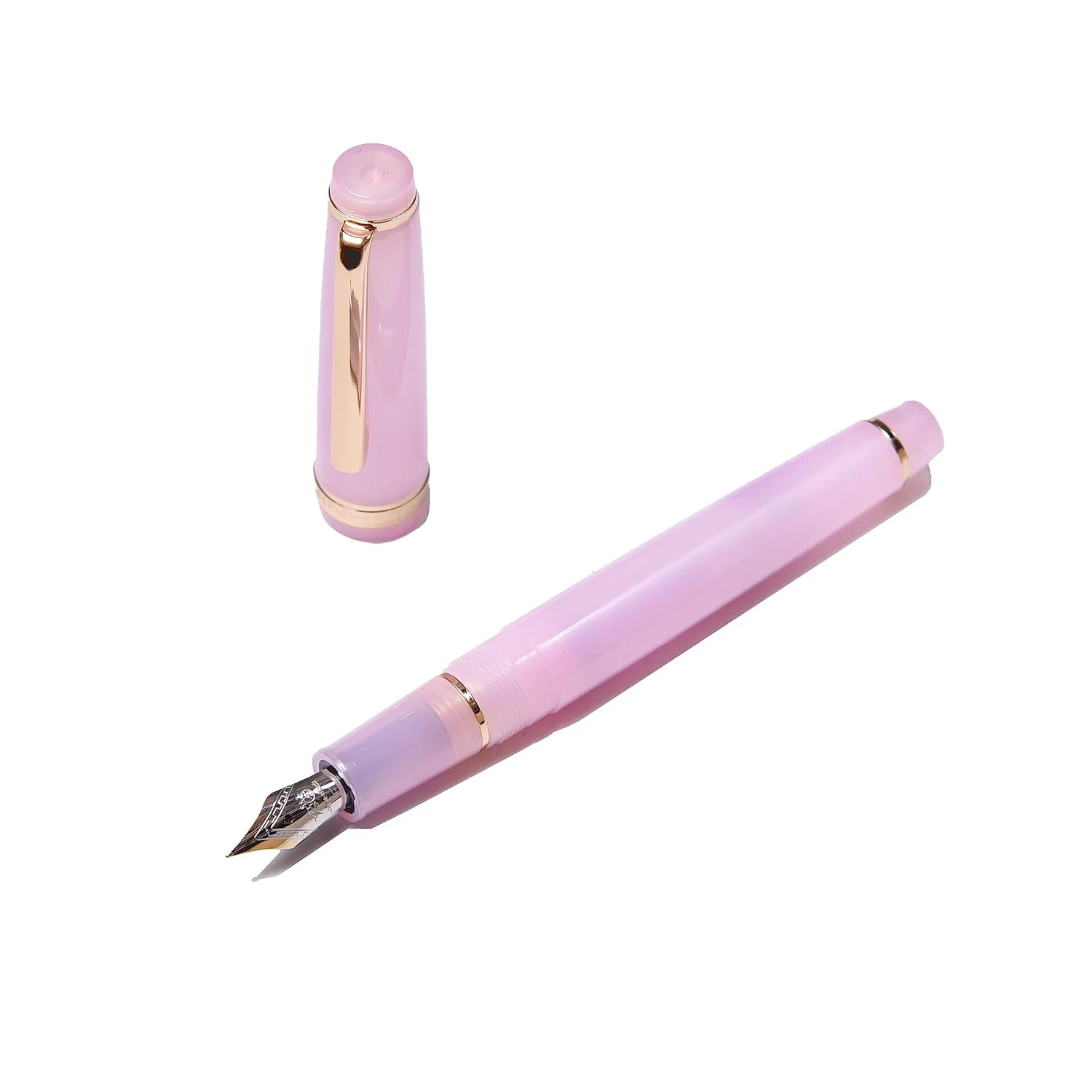 Jinhao 82 Transparent Acrylic Fountain Pen with Gold Clip, Iridium Fine Nib & Ink Converter – Pink - Image 4