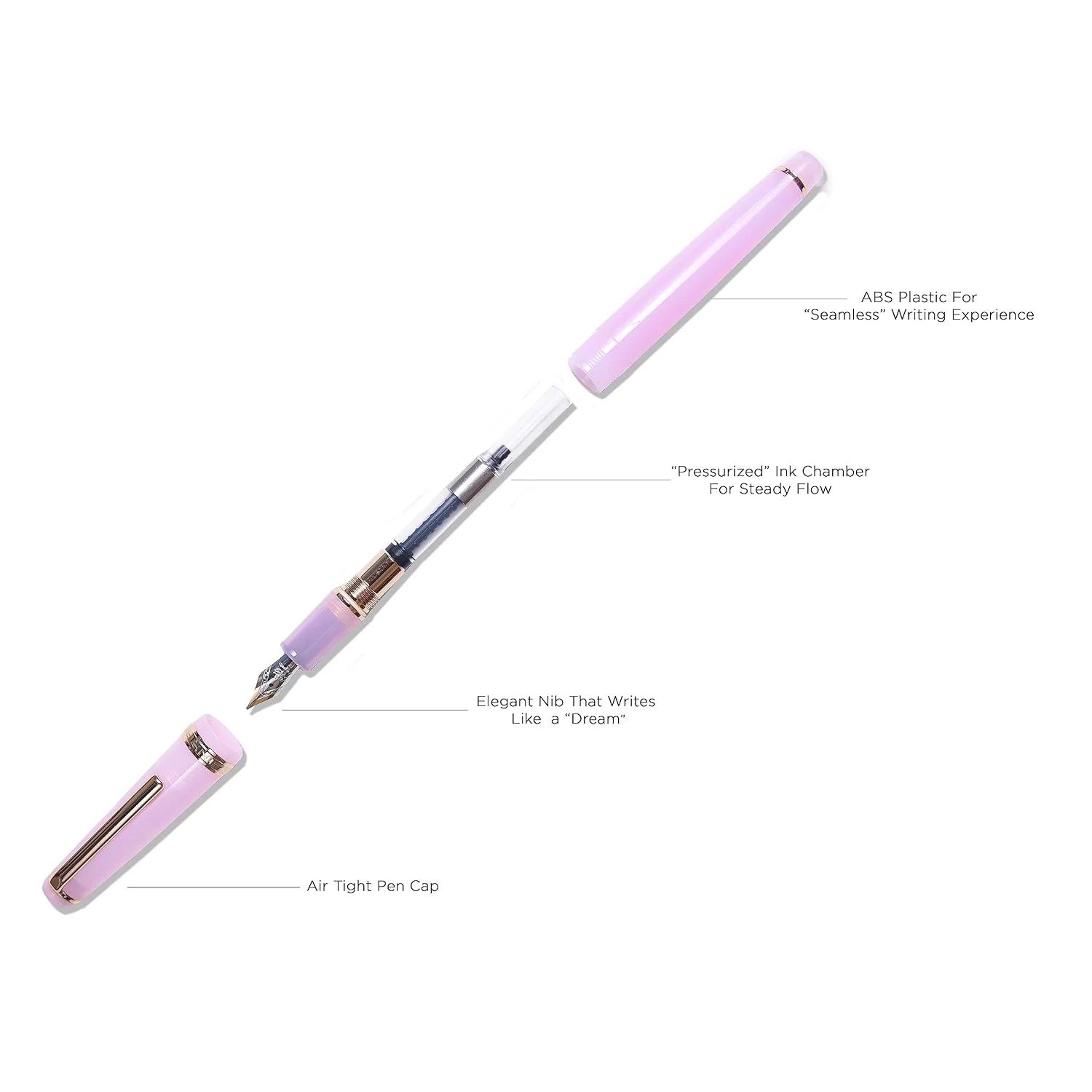 Jinhao 82 Transparent Acrylic Fountain Pen with Gold Clip, Iridium Fine Nib & Ink Converter – Pink - Image 7