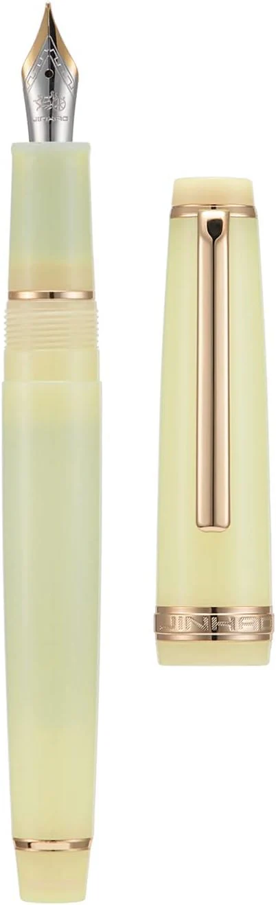 Jinhao 82 Transparent Acrylic Fountain Pen with Gold Clip, Iridium Fine Nib & Ink Converter – Classic Yellow - Image 3