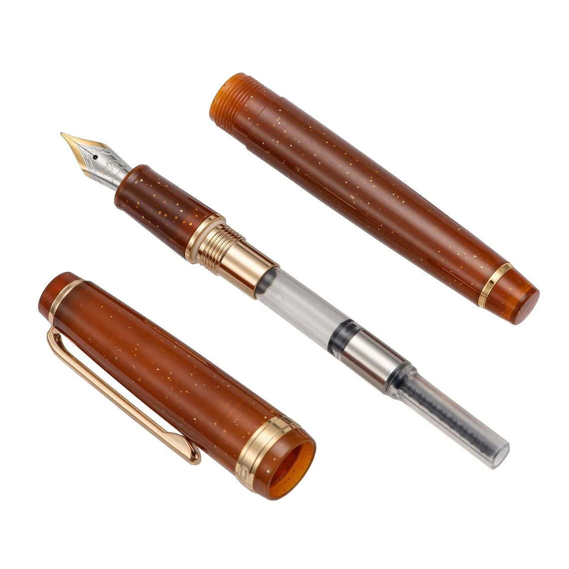 Jinhao 82 Transparent Brown Celluloid Fountain Pen with Fine Nib, Gold Clip & Ink Converter - Image 2