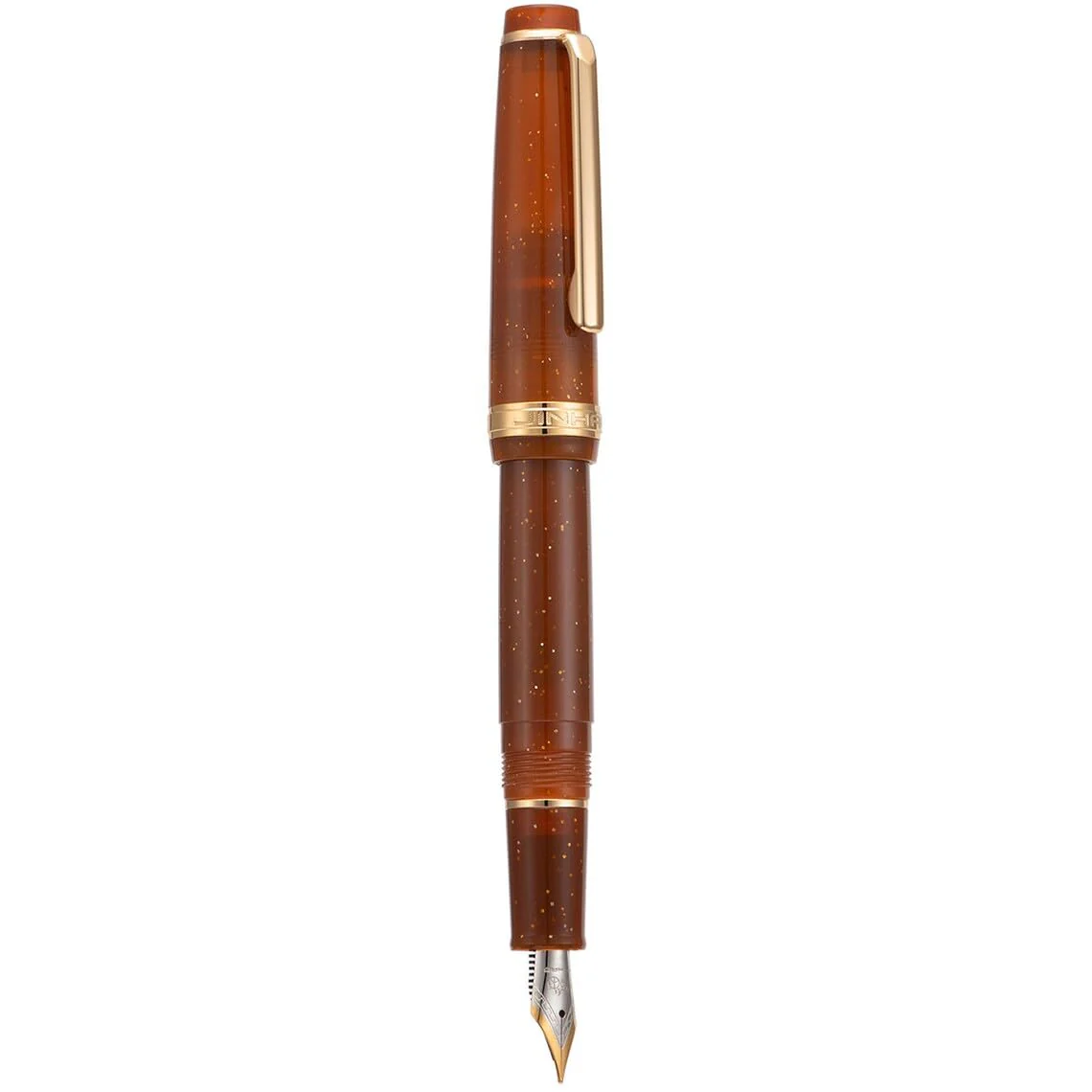 Jinhao 82 Transparent Brown Celluloid Fountain Pen with Fine Nib, Gold Clip & Ink Converter - Image 4