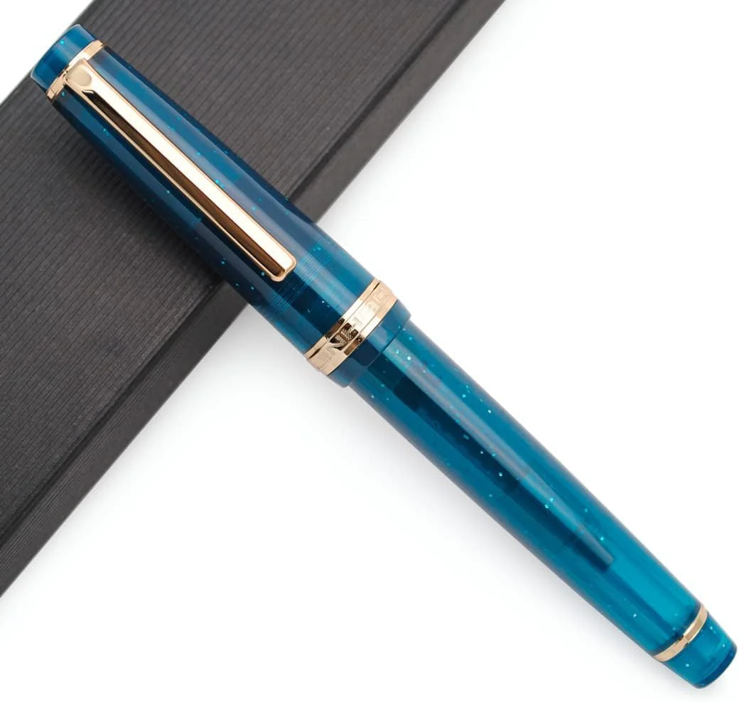Jinhao 82 Transparent Deep Sea Blue Celluloid Fountain Pen with Fine Nib, Gold Clip & Ink Converter - Image 5