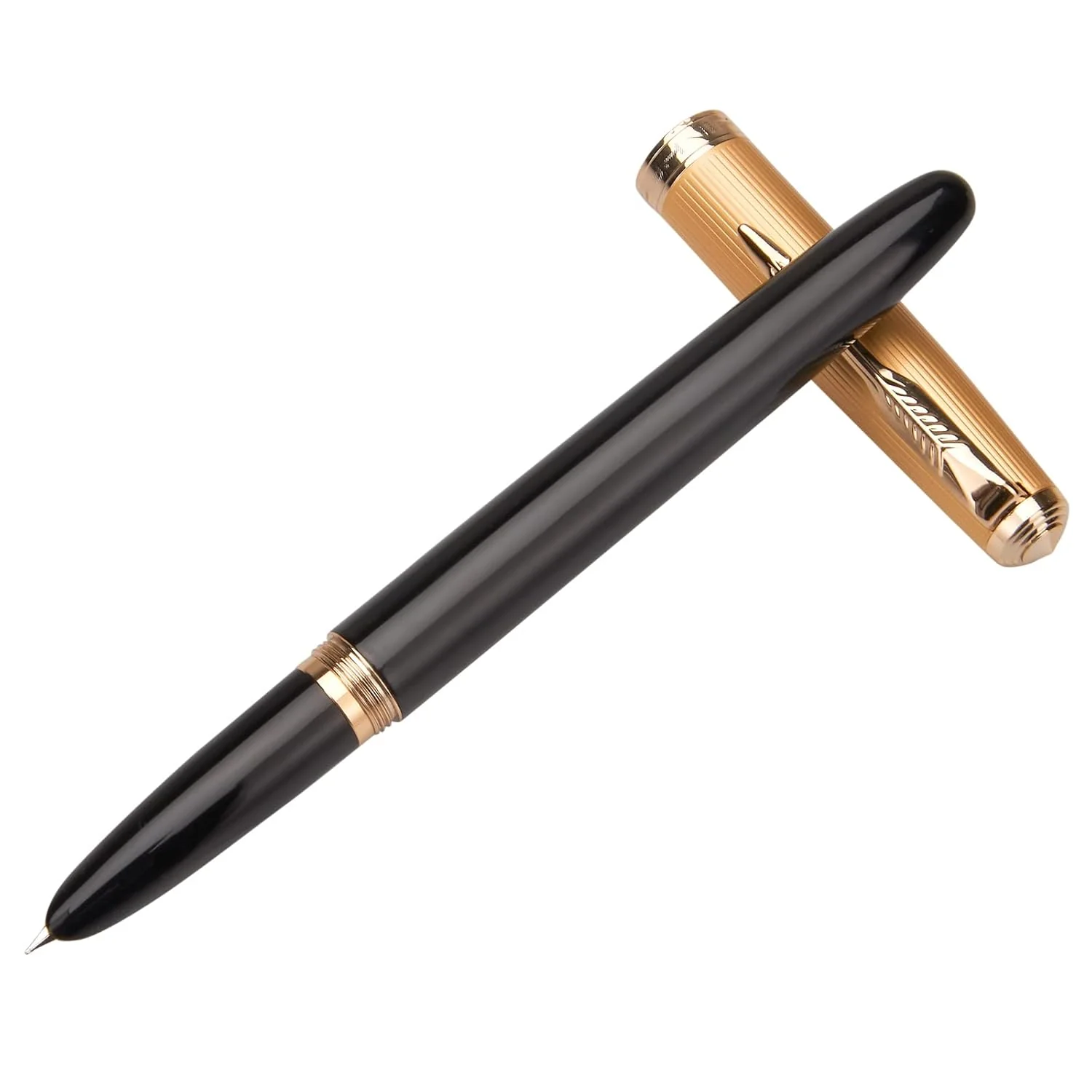 Jinhao 85 Extra Fine Nib Black Fountain Pen with Riffil Ink Converter (Gold Cap) - Image 2