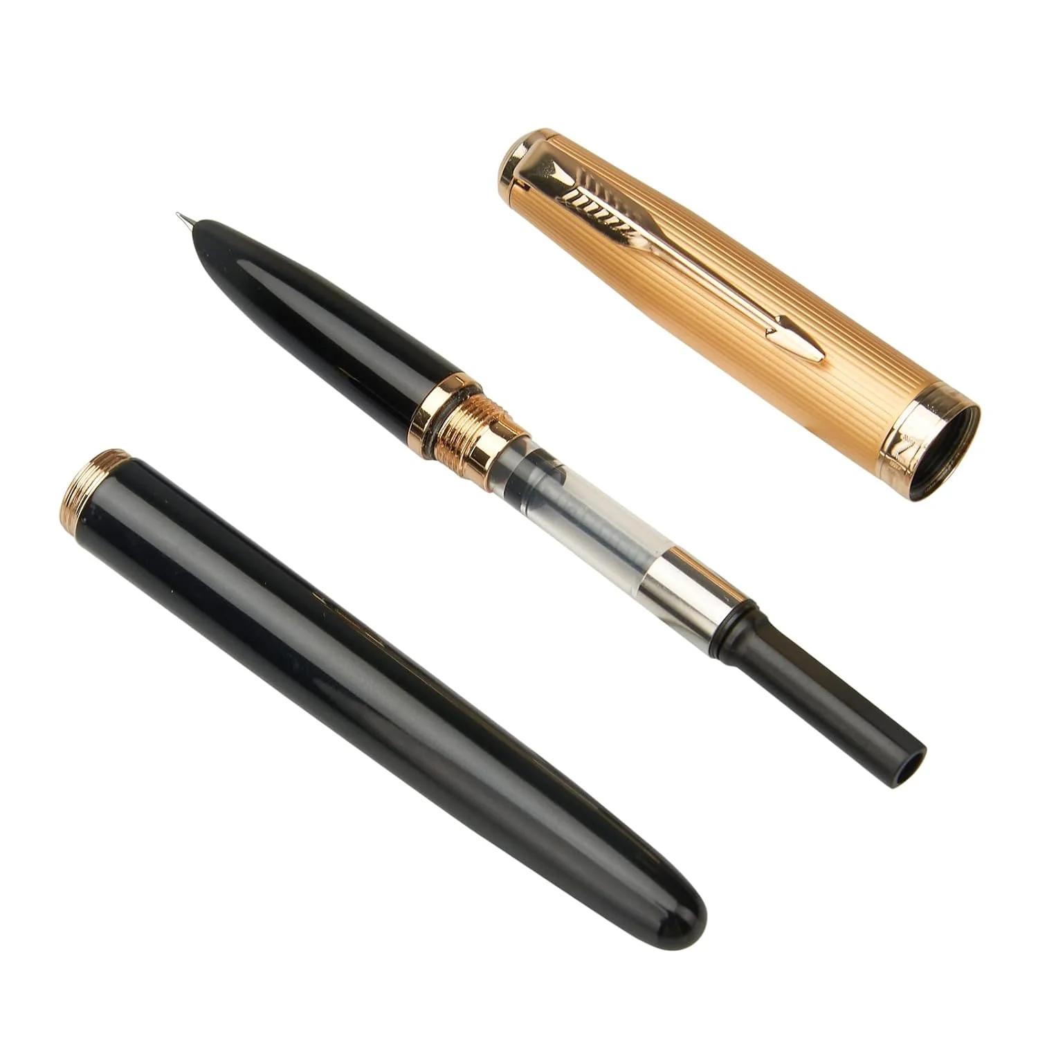 Jinhao 85 Extra Fine Nib Black Fountain Pen with Riffil Ink Converter (Gold Cap) - Image 3