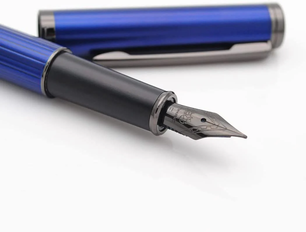 Jinhao 88 Metal Trims Fountain Pen with Converter, Fine Nib, Smooth Writing Pen for Students and Office (Blue & Black) - Image 2
