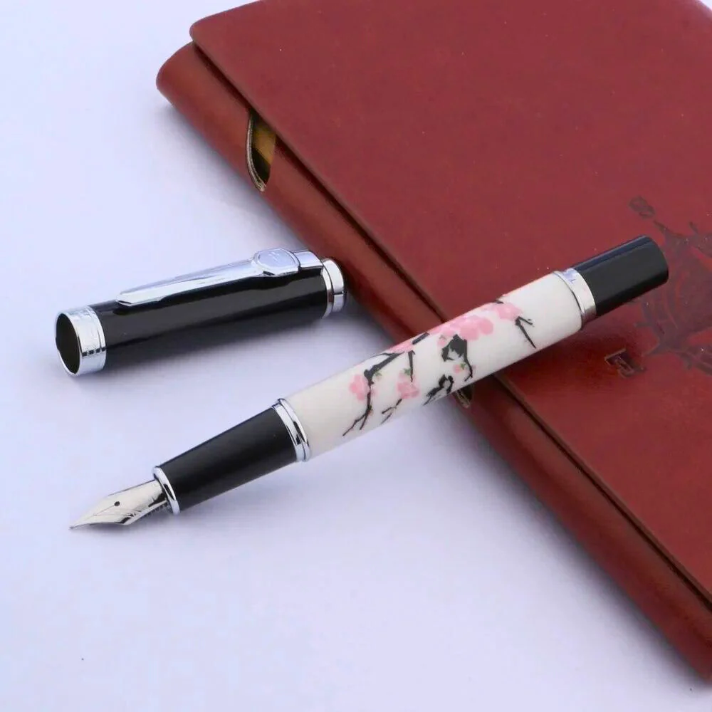 Jinhao 8802 Fountain Pen, Cherry Blossom Painting, Medium Nib, Elegant Writing Pen - Image 2