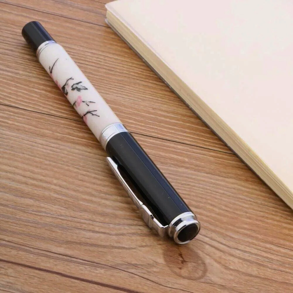 Jinhao 8802 Fountain Pen, Cherry Blossom Painting, Medium Nib, Elegant Writing Pen - Image 3