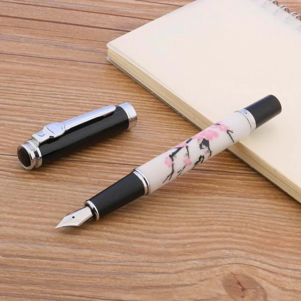 Jinhao 8802 Fountain Pen, Cherry Blossom Painting, Medium Nib, Elegant Writing Pen - Image 4