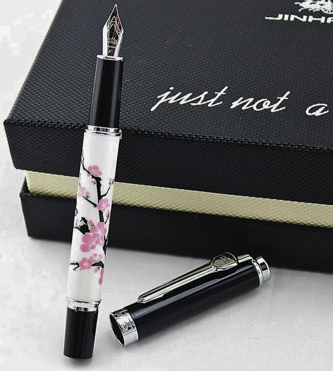 Jinhao 8802 Fountain Pen, Cherry Blossom Painting, Medium Nib, Elegant Writing Pen - Image 6