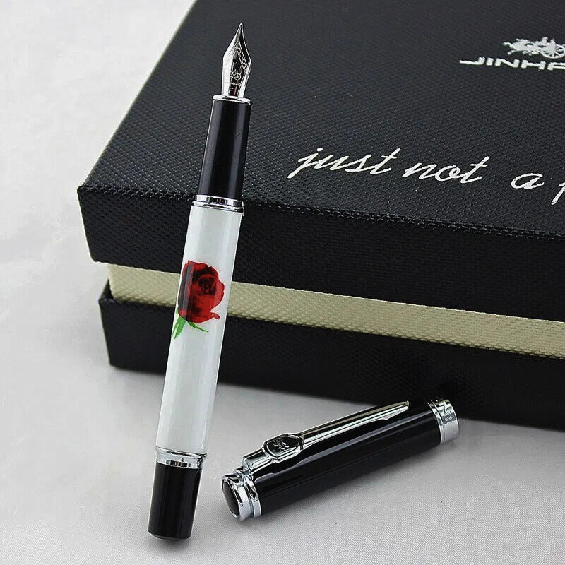 Jinhao 8802 Fountain Pen, Rose Painting, Medium Nib, Elegant Writing Pen - Image 2