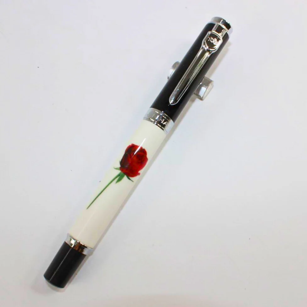 Jinhao 8802 Fountain Pen, Rose Painting, Medium Nib, Elegant Writing Pen - Image 3
