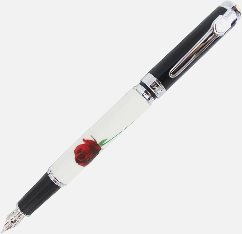 Jinhao 8802 Fountain Pen, Rose Painting, Medium Nib, Elegant Writing Pen - Image 5