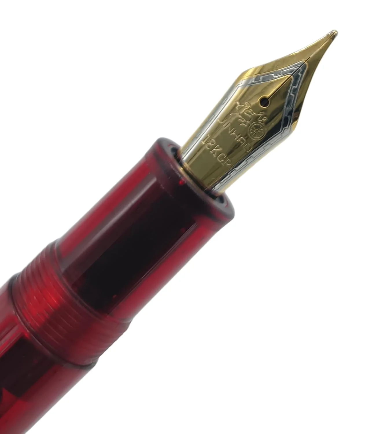 Jinhao 9013 Dadao Series Fountain Pen – Medium Nib, Transparent Red Acrylic Barrel with Gold Clip - Image 2