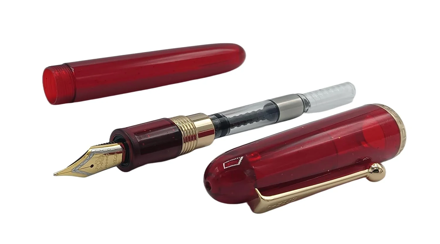 Jinhao 9013 Dadao Series Fountain Pen – Medium Nib, Transparent Red Acrylic Barrel with Gold Clip - Image 3