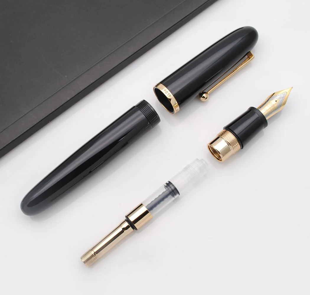 Jinhao 9019 Dadao Series Fountain Pen – #8 Medium Nib, Black Acrylic Barrel with Gold Trim And Large Ink Converter - Image 4