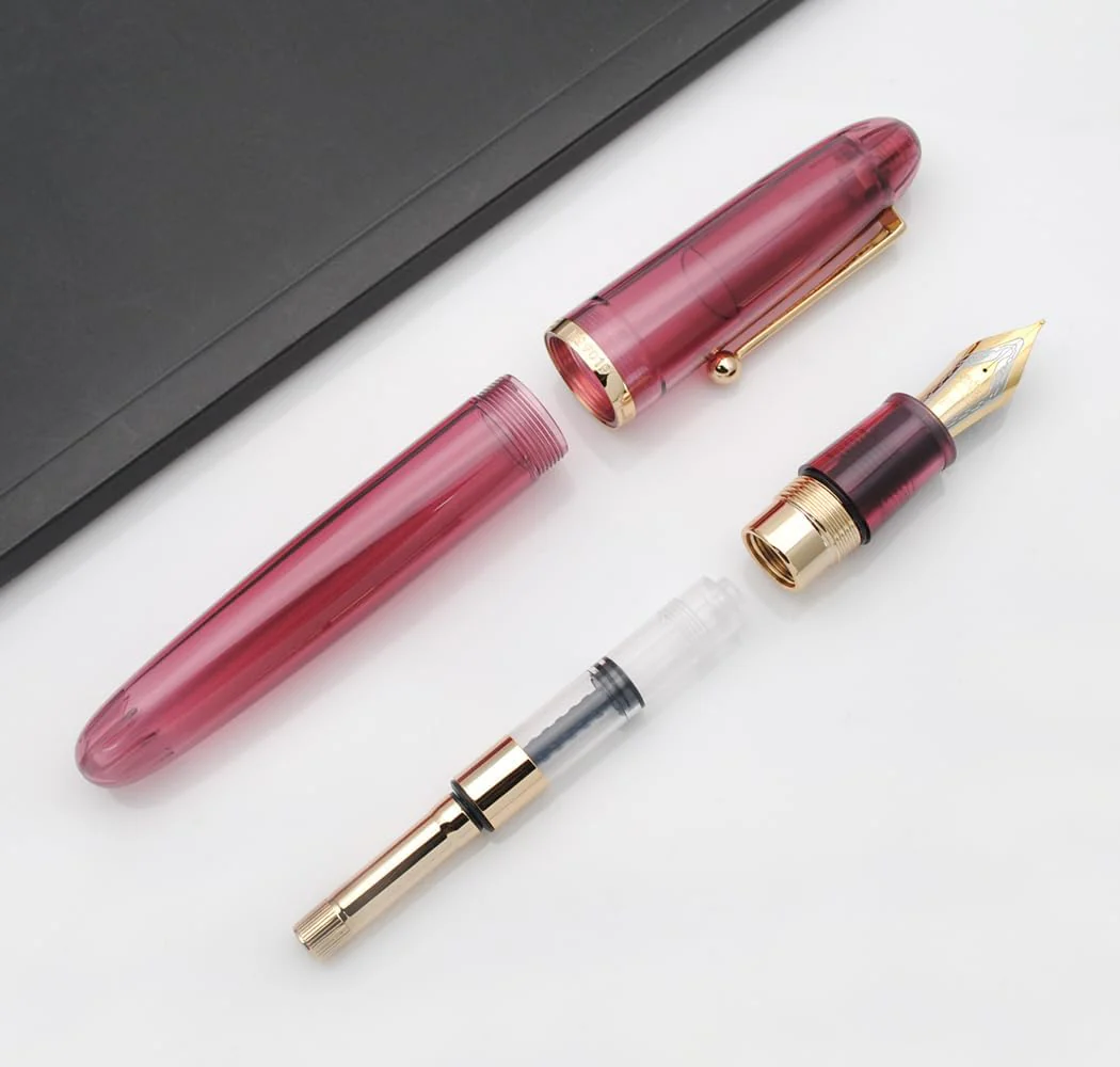 Jinhao 9019 Fountain Pen – 0.38mm Extra Fine Nib, Large Ink Converter, Gold Trim And Clip, Transparent Clear Design, Smooth Writing Pen (Transparent Pink) - Image 7